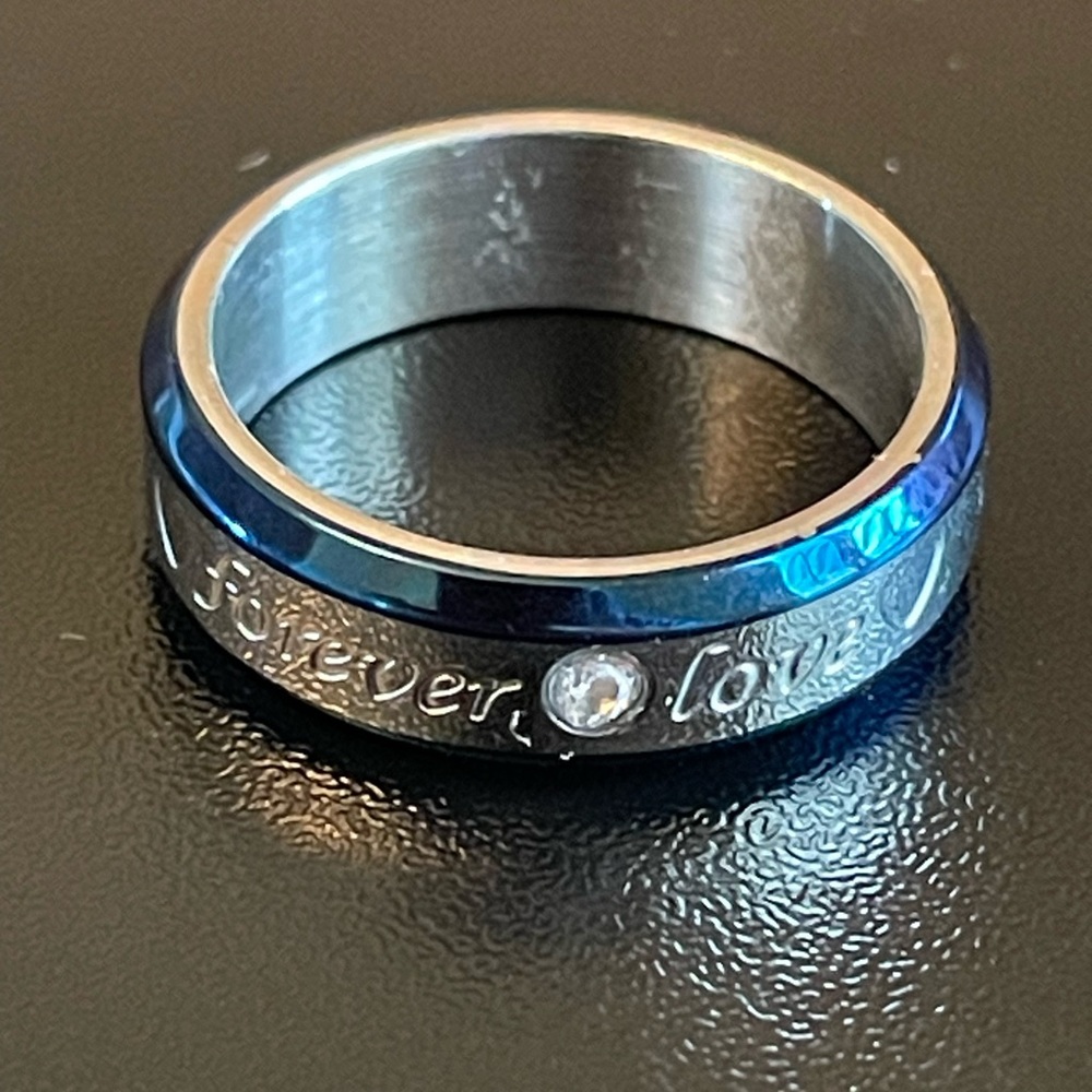 6mm blue silver forever love men ring - Picture 1 of 11